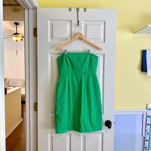 J. Crew green strapless cotton dress . Size 8.